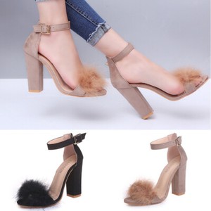 fluffy block heel sandals