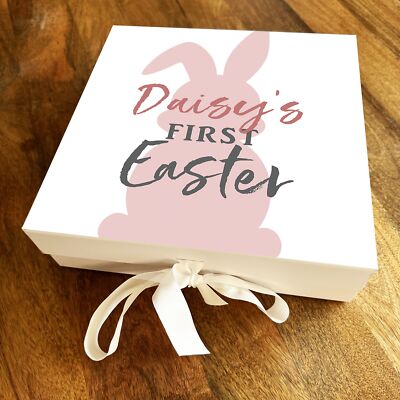Rosa Hase Kaninchen 1. Ostern personalisiert quadratisch Andenken Korb Geschenkbox