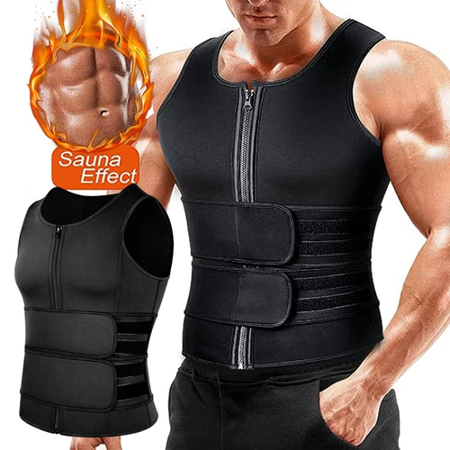 Men's Compression Sauna Suit Sweat Vest Waist Trainer Body Shaper Tank Top Shirt - Picture 1 of 35