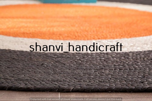 Multi Color Reversible Round Rug 5 Feet Braided Natural Jute Rug Floor Mat Decor - Picture 5 of 6