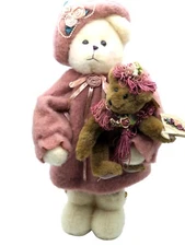 Crazy Mountain Free Standing Plush and Wood Bear in Pretty Outfit w Small Bear