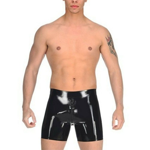 880 Men's Black Latex Shorts Rubber Underwear crtoch zip back sheath 0.4mm - Picture 2 of 4