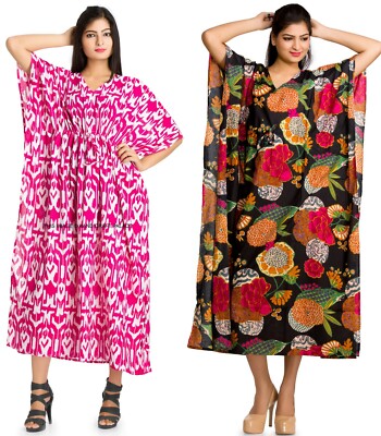 2 PC Set Women Kaftan Kimono Dress Summer Beach Wear Plus Size Long Maxi Dress