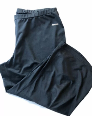 Reebok Play Dry Women Black Active Capri Stretch Pants Elastic Waist Plus SZ 3X