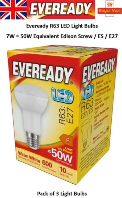 3 x 7W = 50-60W LED R63 E27 ES Reflector Light Bulb Warm White Eveready ...