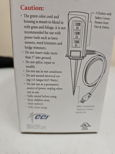 Coleman Cable Outdoor Landscape Power Stake 6 FT 3 Outlets Plug Cable 16 Guage - Picture 8 of 10