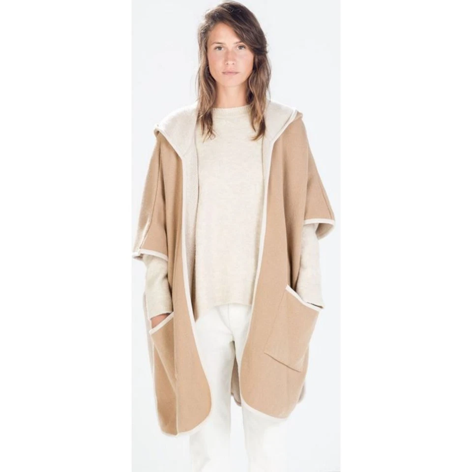 Abrigo con Capucha ZARA KNIT Mezcla Lana Con Tubería Talla M Foto 3 de 4