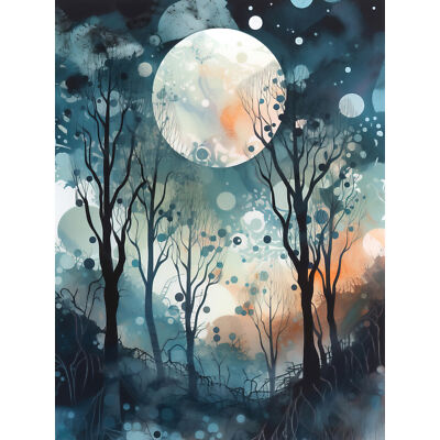 Full Moon Winter Forest Landscape Snowfall Night Huge Art Poster Print Giant
