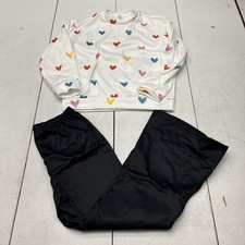 Shein 2 Piece Outfit Set Girls 11Y White Heart Print Sweatshirt Black Pants
