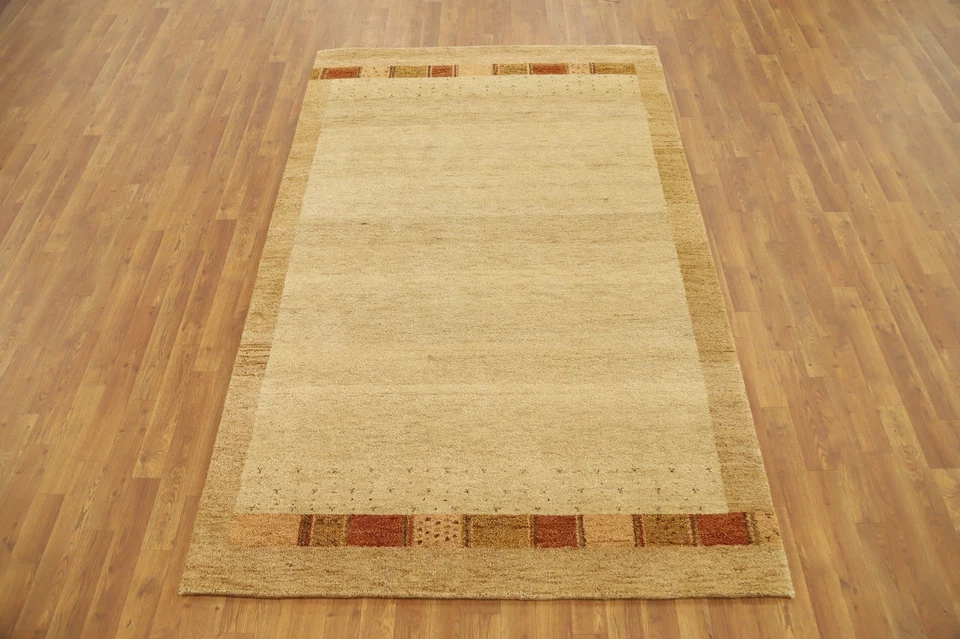 Handcrafted Contemporary Handmade Area Rug 5x8 Featuring Warm Tones and Borders - Image 4 of 4