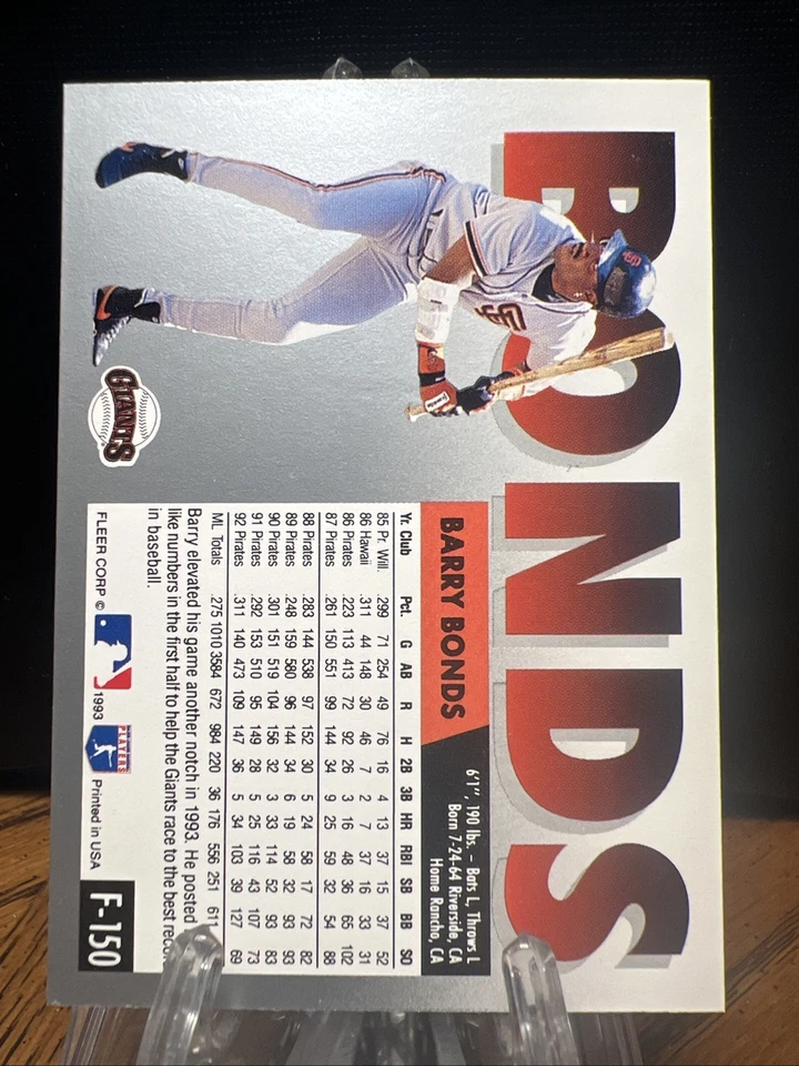 1993 Fleer Final Edition # F-150 - Barry Bonds - San Francisco Giants - Image 2 of 2