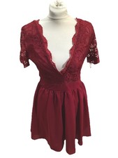 CLUB L Designer Red Lined, Part Lace, Shift Dress U.K. 10