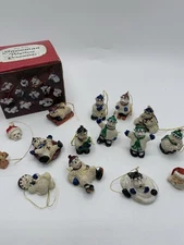 Lot Of 12 Snowman Polystone Mini Ornaments With 3 Extra Santa Head, Doggie Angel