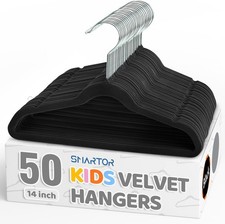Premium 14 Inch Kids Hangers 50 Pack Baby Velvet Hanger Non Slip Black Space
