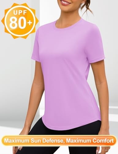 Workout Tops for Women Short Sleeve Yoga Shirts Medium Light Gray Purple