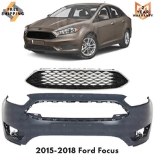 Front Bumper Cover Fascia & Grille Assembly Kit For 2015-2018 Ford Focus
