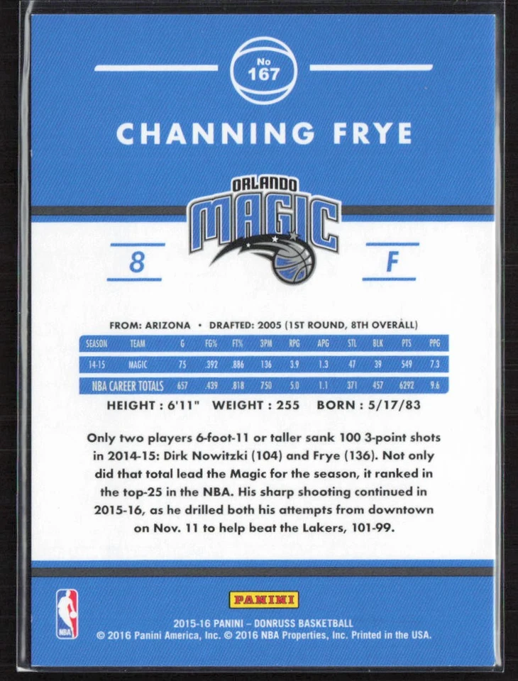 Donruss Press Proof Gold #/10 Channing Frye #167 Orlando Magic 2015-16 Foto 2 de 2