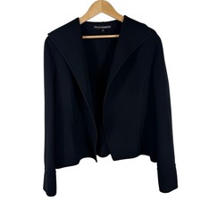 Linda Allard Ellen Tracy Wool Open Front Shawl Collar Jacket Black TEMU0972