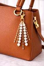 Handmade White Beaded Tassel Purse Charm with Gold Clip  Bag Accessory Keychain