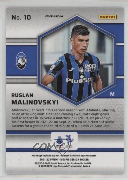 2021-22 Panini Mosaic Serie A Silver Prizm Ruslan Malinovskyi #10 - Image 2 of 2