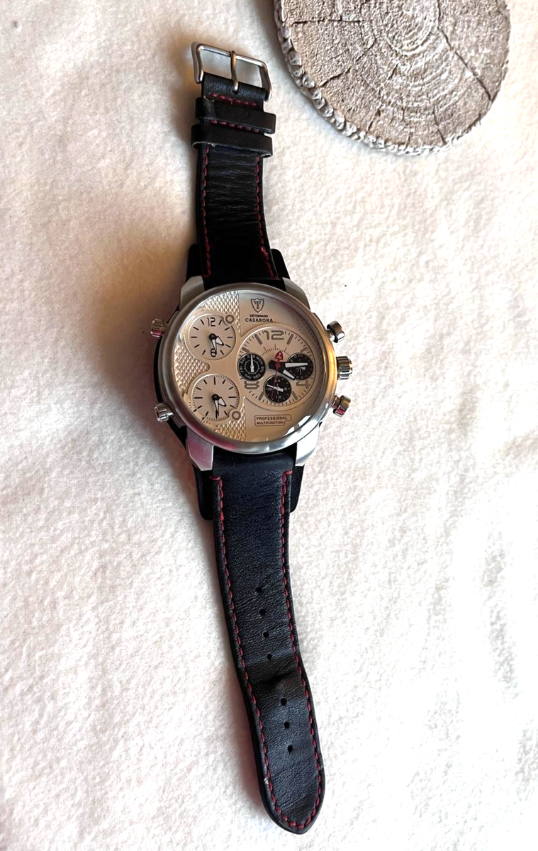 DETOMASO Casabona 3 Time Zone Mens Watch Multifunction Stainless