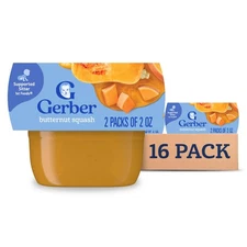 Gerber Stage 1 Baby Food, Butternut Squash Puree Tubs, No Added Salt, No Artific