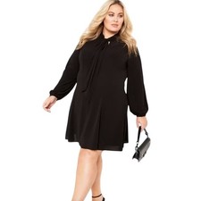 AVENUE Women's Plus Size "Nicole" Tie Neck Knee Dress in Black