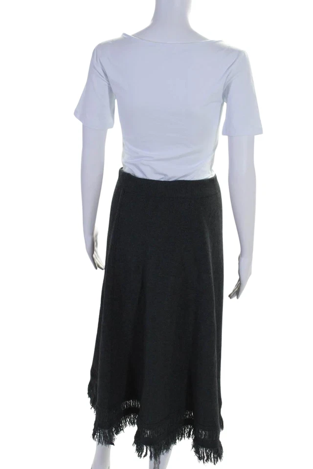 Falda acampanada midi tejida con flecos cintura elástica de primera fila gris talla pequeña Foto 3 de 4