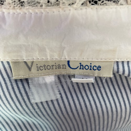 Victorian Choice Pilgrim Country Core Prairie Steampunk Dress Navy Striped M W13 - Picture 13 of 14
