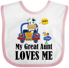Inktastic Farmer Cow My Great Aunt Loves Me Baby Bib Nephew Niece Auntie New Day
