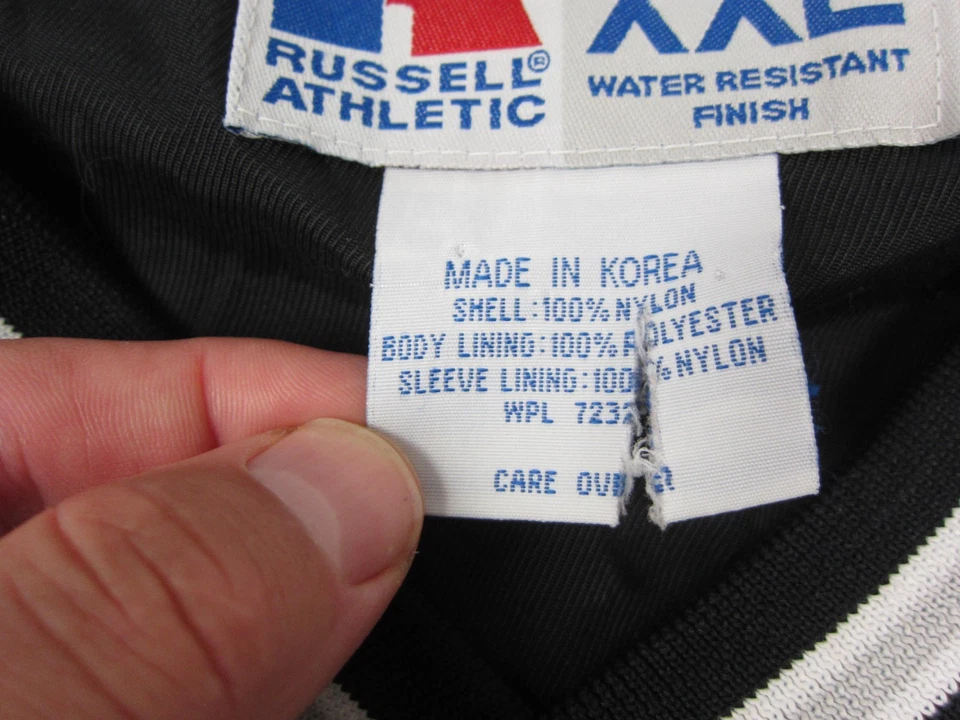 Chaqueta cortavientos vintage Russell para hombre 2XL XXL negra cuello en V resistente al agua años 90 Foto 4 de 4
