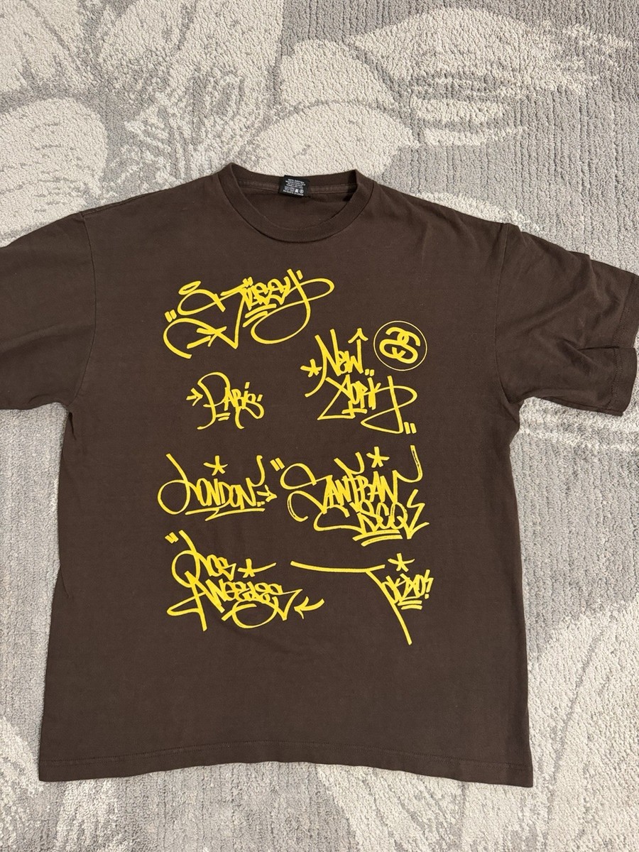 激レア　00s STUSSY Stussy x Eric Haze Worldwide Tour L Brown Shirt 2006 Vintage, NY