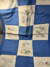 Vintage 1940's Hand Stitched and Embroidered Baby Quilt Nursery Rhyme Theme