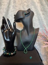 Green Glass Beaded Round Necklace Bracelet  Earrings Jewelry Set
