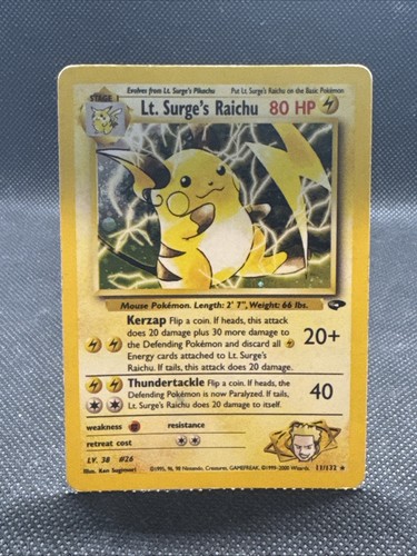 Lt. Surge's Raichu 11/132 Gym Challenge Holo HP+MP- Pokemon TCG
