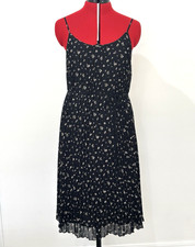 HM dress women size S black floral pleated tie belt spaghetti straps