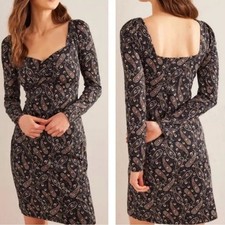 Boden Women’s Sz 6 Paisley Sweetheart Mini Dress Jersey Puff Long Sleeve