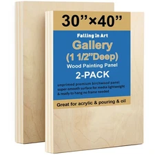 Falling in Art 2 Pack Unfinished Wooden Canvas Panels, 30x40 Gallery Birch W...