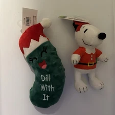 Merry & Bright Christmas Pickle Small Plush & Peanut Dog Toy Squeaker Holiday