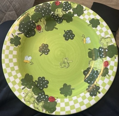 Laurie Gates Wear Check Shamrock Ladybug 12 inch Plate Irish Dining C1