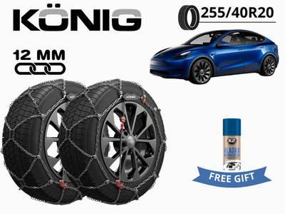 KONIG Schneeketten 12mm X12Pro GR 252 255/40 R20 Für Tesla Y 2020+ Geschenk