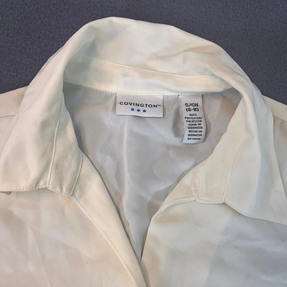 Covington Womens SM 6-8 Long Sleeve Button Up Blouse Ivory Sheer Brown Button - Image 3 of 4