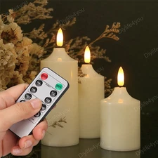 3PACK LED Flameless Pillar Candles Flickering Battery Operated With Timer Remote