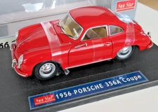 1956 PORSCHE 356A CARRERA FOUR-CAM COUPE 1:18, Sun Star, Red w/ Tan , Excellent!