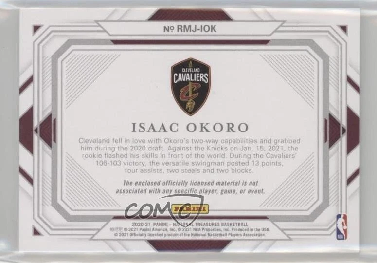 2020 Panini National Treasures Rookie Jumbo Materials Prime /25 Isaac Okoro RC - Image 2 of 2
