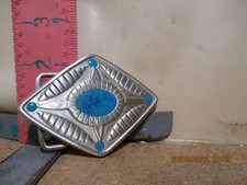 NAVAJO STYLE,TURQUOISE BELT BUCKLE - PEWTER MEXICAN SILVER HEAVY SILVER METAL