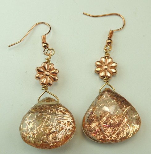 Teardrop Madagascar Copper Color Earrings Fancy Flowers Handmade