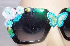 UNIQUE BOUTIQUE OVER THE TOP SQUARE SHAPED SUNGLASSES WITH STONES & RHINESTONES