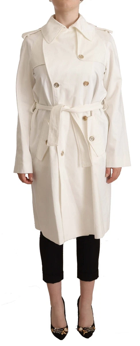 DOLCE GABBANA Jacket White Cotton Trench Coat Long Sleeves IT42 US8 M 1500