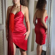 Halpern Runway Satin Mini Dress Draped Fringed Duchesse WAS £1446 FR 36 UK 6 8